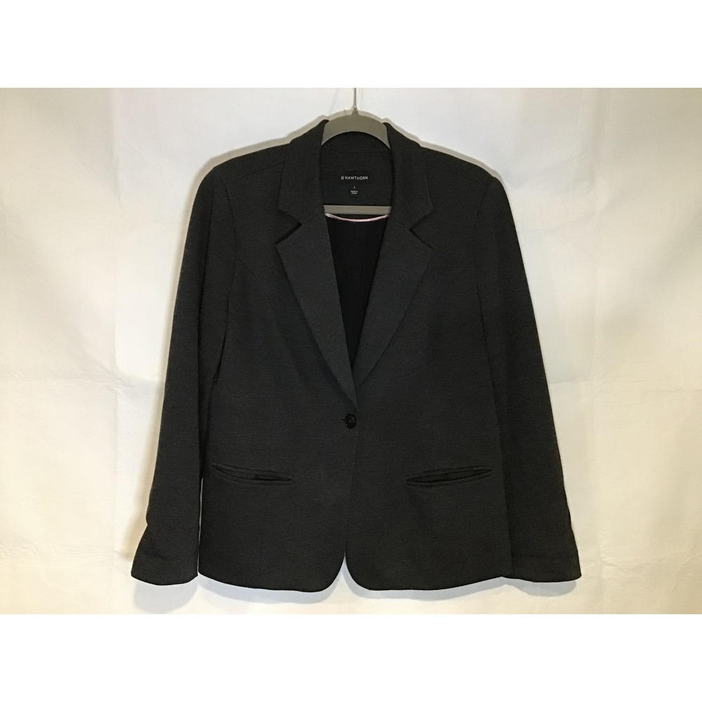 41 Hawthorn Women Dark Gray Single Button Knit Blazer Jacket Size L Real Pockets